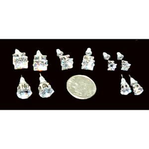 5 pairs Rhinestone Stud Earrings Lot - Round & Square Crystal Posts 5-8 mm Vtg